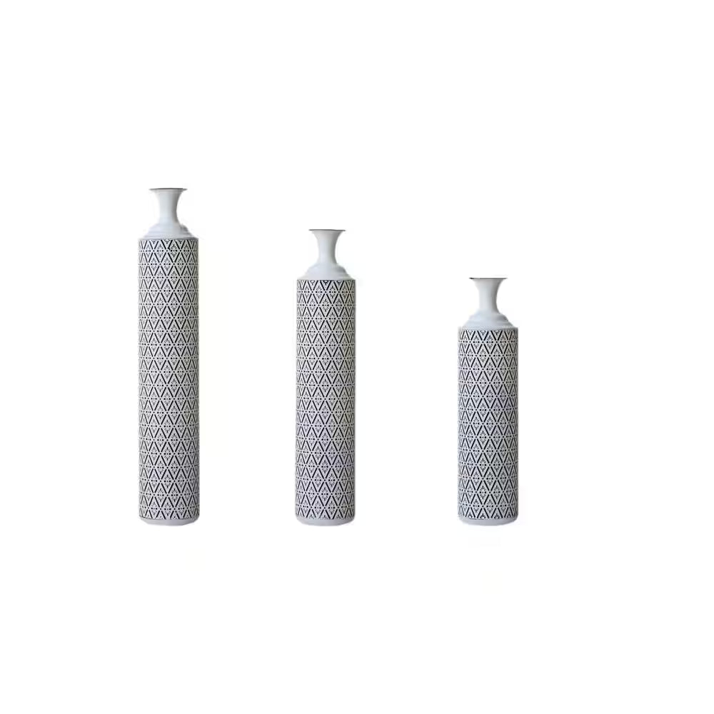 33.85/29.13/24.8 In. White & Black Metal Modern Style Floor Bottle Vases, Set of 3 Decoration Gorgeous Home Decoration