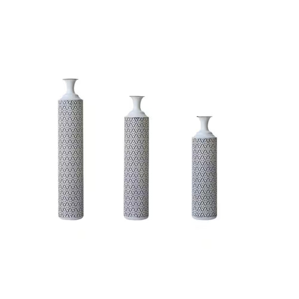 33.85/29.13/24.8 In. White & Black Metal Modern Style Floor Bottle Vases, Set of 3 Decoration Gorgeous Home Decoration