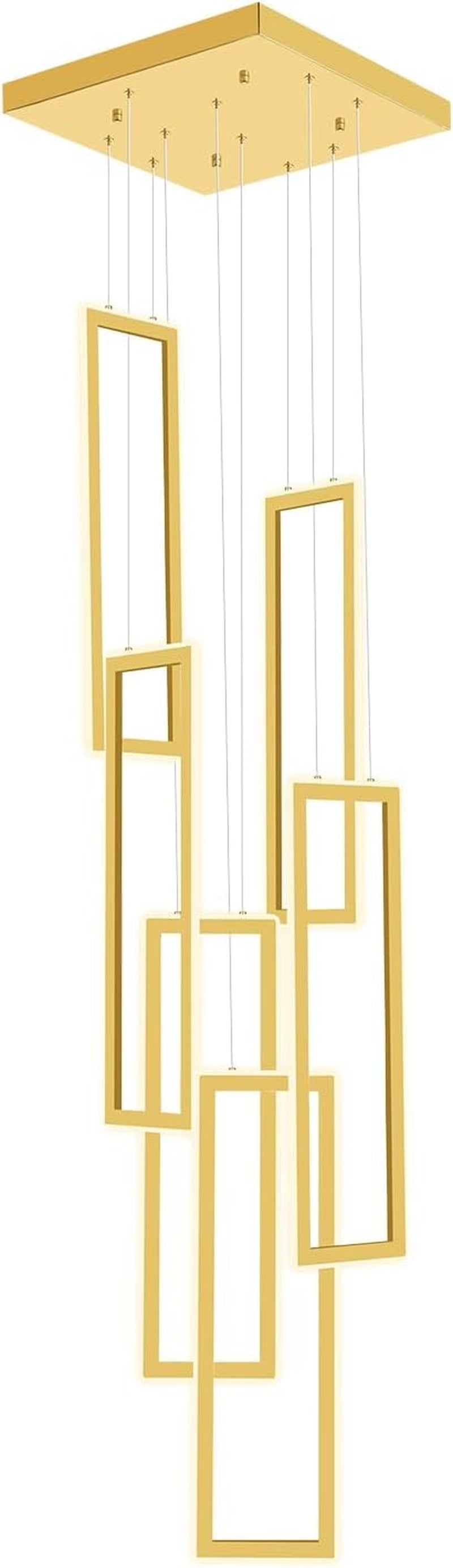 Gold 6 Ring Chandelier Foyer High Ceiling Chandelier Large Contemporary Led Rectangle Chandeliers for Staircase Villa