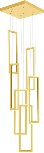 Gold 6 Ring Chandelier Foyer High Ceiling Chandelier Large Contemporary Led Rectangle Chandeliers for Staircase Villa