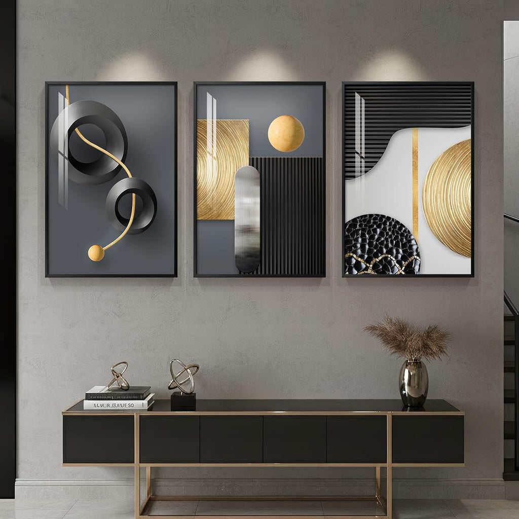 Large Framed Modern Elegant Wall Art for Living Room, 3 Piece 24X36 In