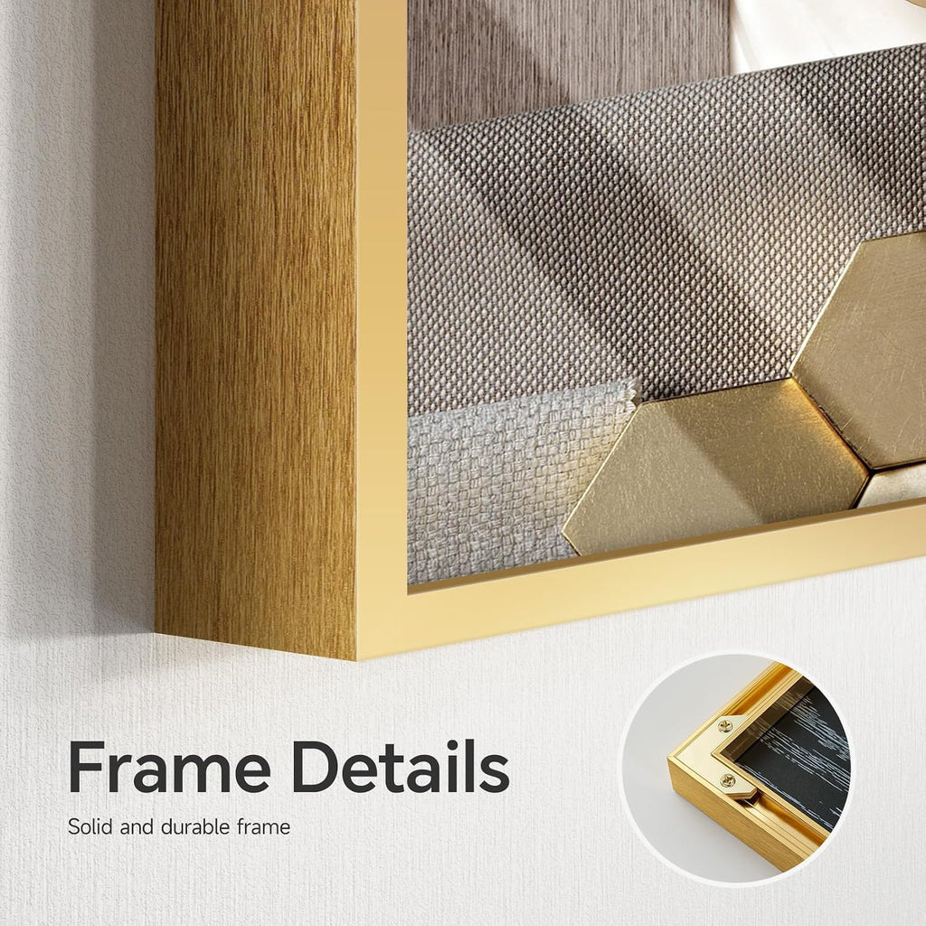 Extra Large Framed Modern Luxury Gold Wall Art for Living Room, 56X28 Inch