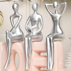 Thinker Statue Office Desk Decor, Silver Art Sculpture Ornament Coffee Table Bookshelf Decor Modern Home Unique Home Decorations for Living Room 3 Piece
