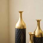 34.25/30.31/24.8 In. Black and Gold Metal Modern Style Floor Bottle Vases, Floral Display Set of 3 Home Decorative Vase