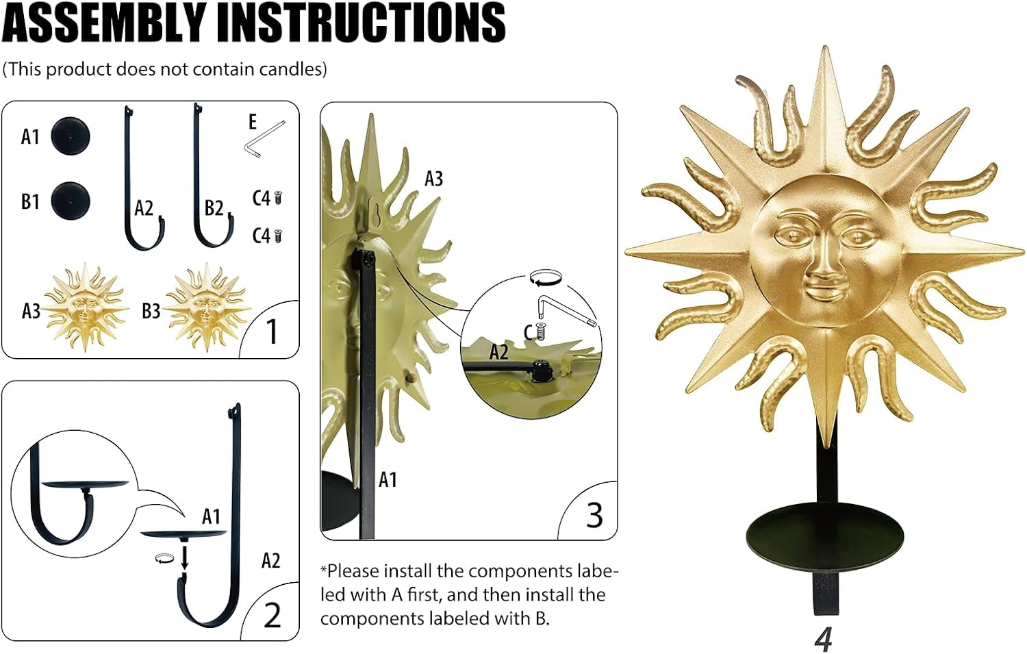 Candle Sconce,Set of 2 Gold Sun Metal Candle Sconces Wall Mounted Holders for Home,Living Room, Dining Room,Rustic Farmhouse Garden Yard Patio Boho Wall Decor