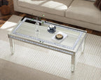 Silver Mirrored Coffee Table: Crushed Diamond Mirror Framing Edge