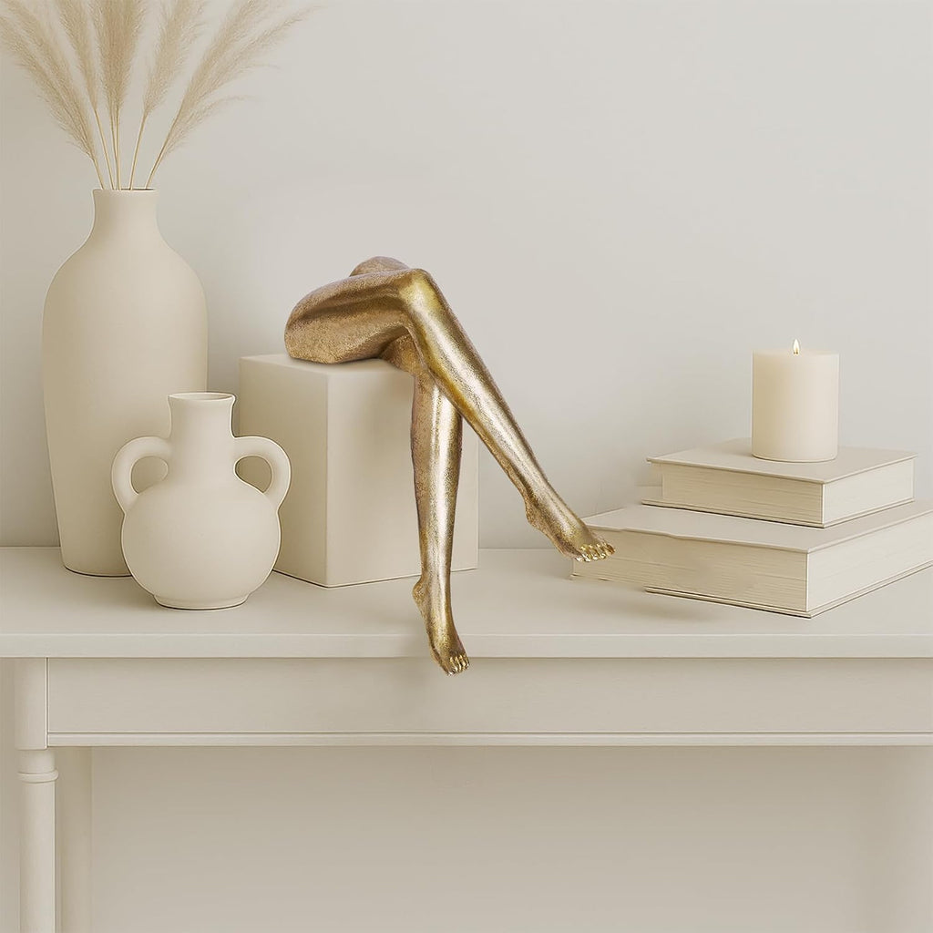 Golden Legs Sculpture Gold Woman Decor Modern Elegant Female Legs Statue Minimalist Resin Art Ornament for Home Living Room Bedroom Shelf Office Desktop Decoration