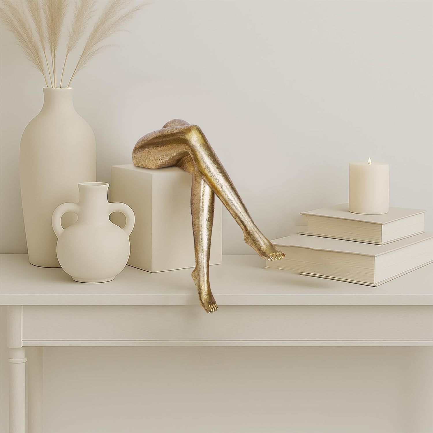 Golden Legs Sculpture Gold Woman Decor Modern Elegant Female Legs Statue Minimalist Resin Art Ornament for Home Living Room Bedroom Shelf Office Desktop Decoration