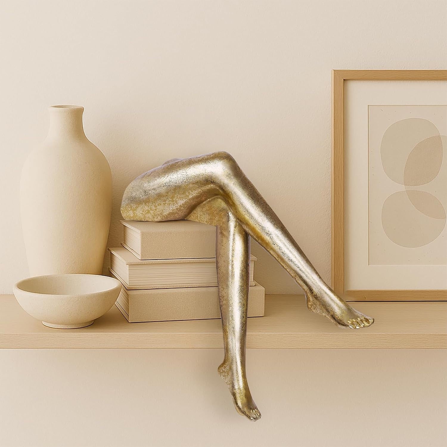 Golden Legs Sculpture Gold Woman Decor Modern Elegant Female Legs Statue Minimalist Resin Art Ornament for Home Living Room Bedroom Shelf Office Desktop Decoration