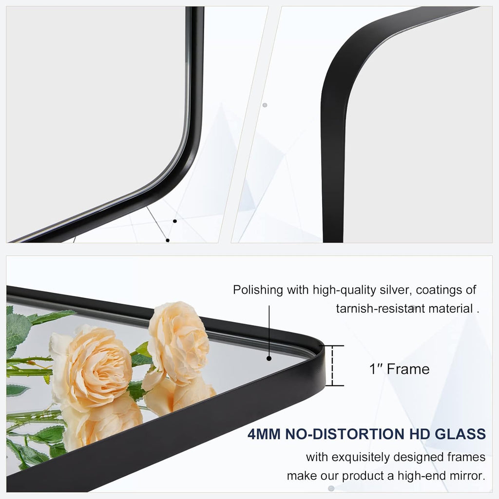 Wall Mirror for Bathroom with Stainless Steel Metal Frame, 22"X30" Rectangle Rounded Corner Frame, Matte Black Finish