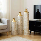 33.07/29.13/24.41 In. Gold and White Metal Modern Style Floor Bottle Vases Set of 3 Gorgeous Home Decoration for Indoor