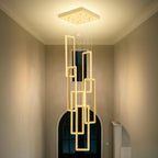 Gold 6 Ring Chandelier Foyer High Ceiling Chandelier Large Contemporary Led Rectangle Chandeliers for Staircase Villa