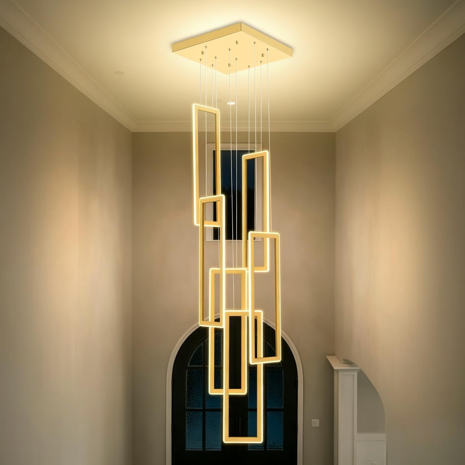Gold 6 Ring Chandelier Foyer High Ceiling Chandelier Large Contemporary Led Rectangle Chandeliers for Staircase Villa