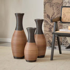 27.56/23.62/19.69 In. Brown Bottle PVC Artificial Rattan Floor Composite Vases Set of 3 Home Decoration for Living Rooms