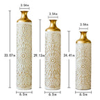 33.07/29.13/24.41 In. Gold and White Metal Modern Style Floor Bottle Vases Set of 3 Gorgeous Home Decoration for Indoor