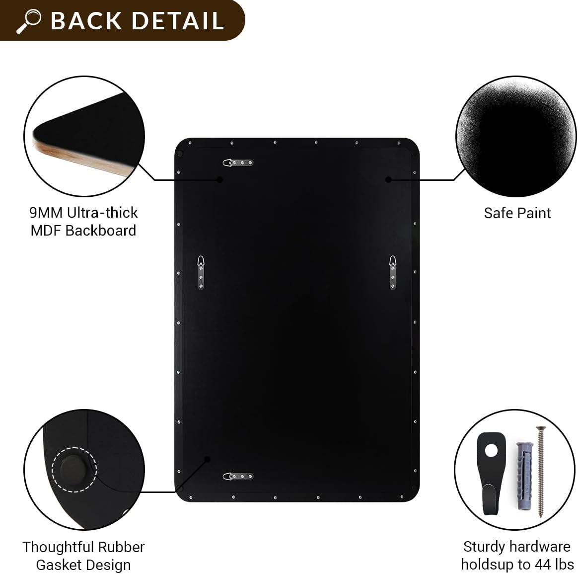 Wall Mirror for Bathroom with Stainless Steel Metal Frame, 22"X30" Rectangle Rounded Corner Frame, Matte Black Finish