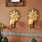 Candle Sconce,Set of 2 Gold Sun Metal Candle Sconces Wall Mounted Holders for Home,Living Room, Dining Room,Rustic Farmhouse Garden Yard Patio Boho Wall Decor