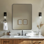 Wall Mirror for Bathroom with Stainless Steel Metal Frame, 22"X30" Rectangle Rounded Corner Frame, Matte Black Finish