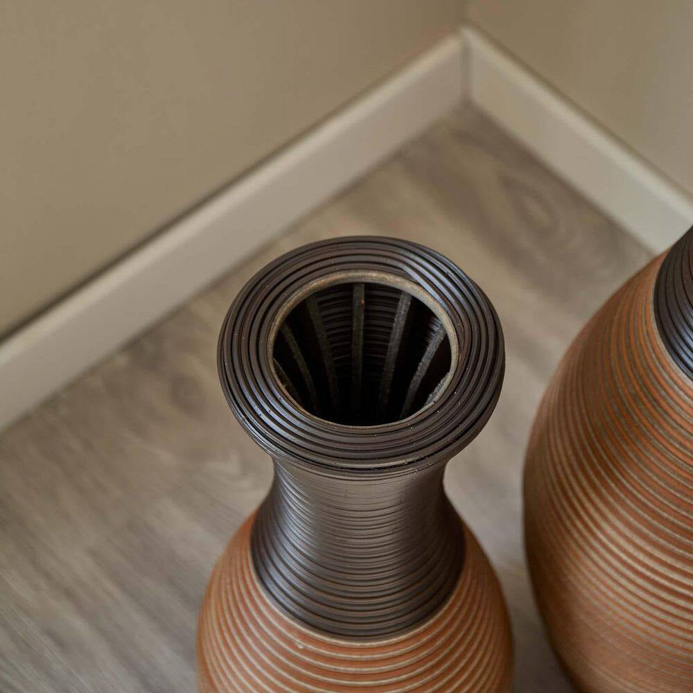 27.56/23.62/19.69 In. Brown Bottle PVC Artificial Rattan Floor Composite Vases Set of 3 Home Decoration for Living Rooms
