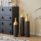 34.25/30.31/24.8 In. Black and Gold Metal Modern Style Floor Bottle Vases, Floral Display Set of 3 Home Decorative Vase