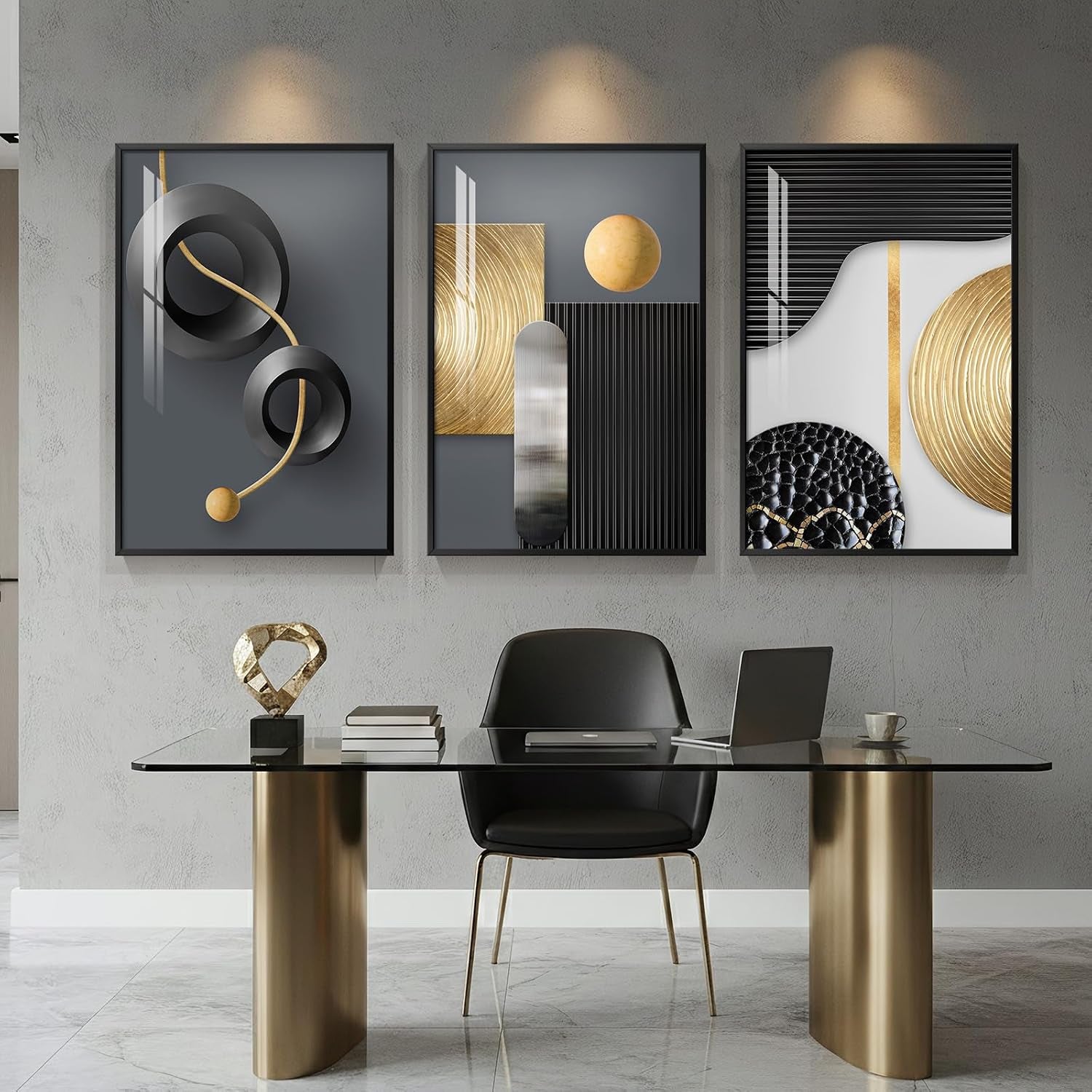 Large Framed Modern Elegant Wall Art for Living Room, 3 Piece 24X36 In