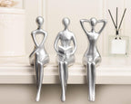 Thinker Statue Office Desk Decor, Silver Art Sculpture Ornament Coffee Table Bookshelf Decor Modern Home Unique Home Decorations for Living Room 3 Piece