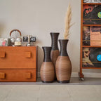 27.56/23.62/19.69 In. Brown Bottle PVC Artificial Rattan Floor Composite Vases Set of 3 Home Decoration for Living Rooms