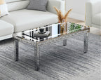 Silver Mirrored Coffee Table: Crushed Diamond Mirror Framing Edge