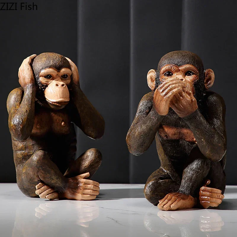 Resin Figurines Retro Monkey Ornaments Zen Animal Statuette Desk Decoration Orangutan Simulation Statue Modern Home Decor