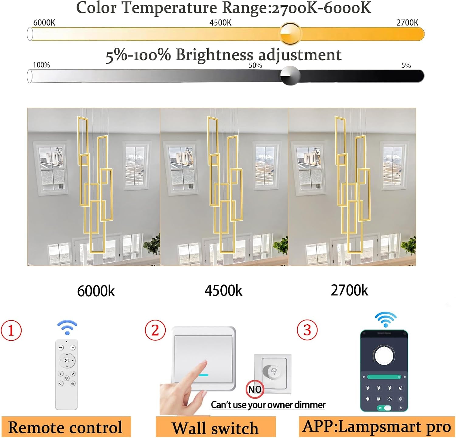 Gold 6 Ring Chandelier Foyer High Ceiling Chandelier Large Contemporary Led Rectangle Chandeliers for Staircase Villa