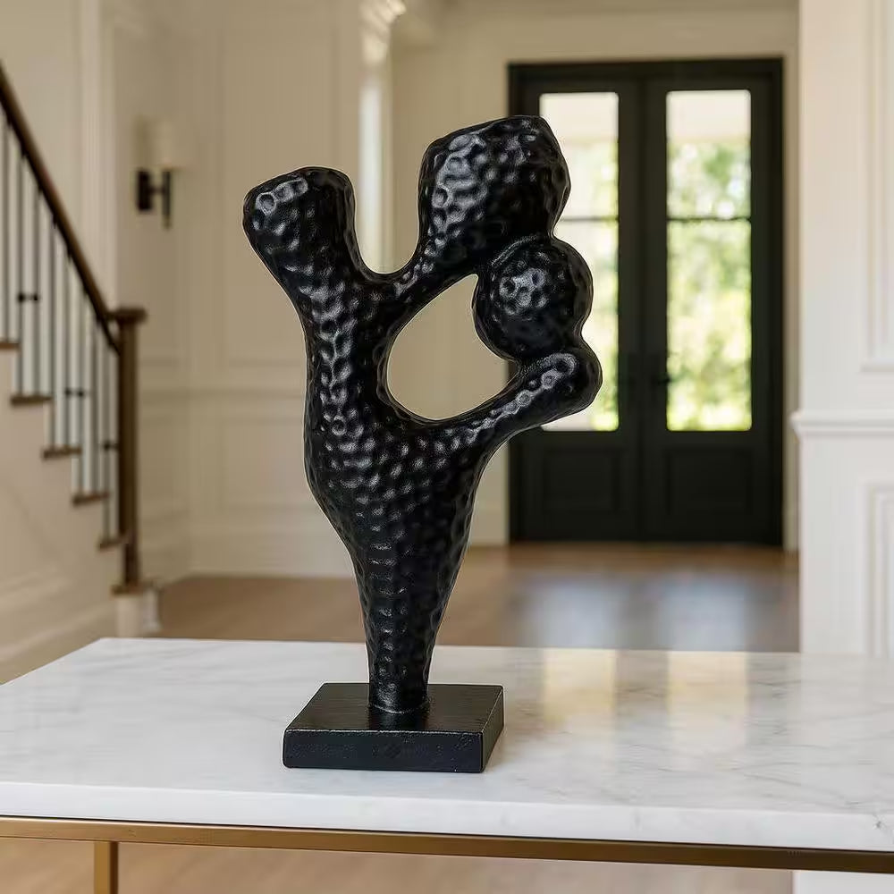 Black 14 In. X 4 In. Aluminum Abstract Modern Metal Sculpture