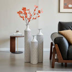 33.85/29.13/24.8 In. White & Black Metal Modern Style Floor Bottle Vases, Set of 3 Decoration Gorgeous Home Decoration