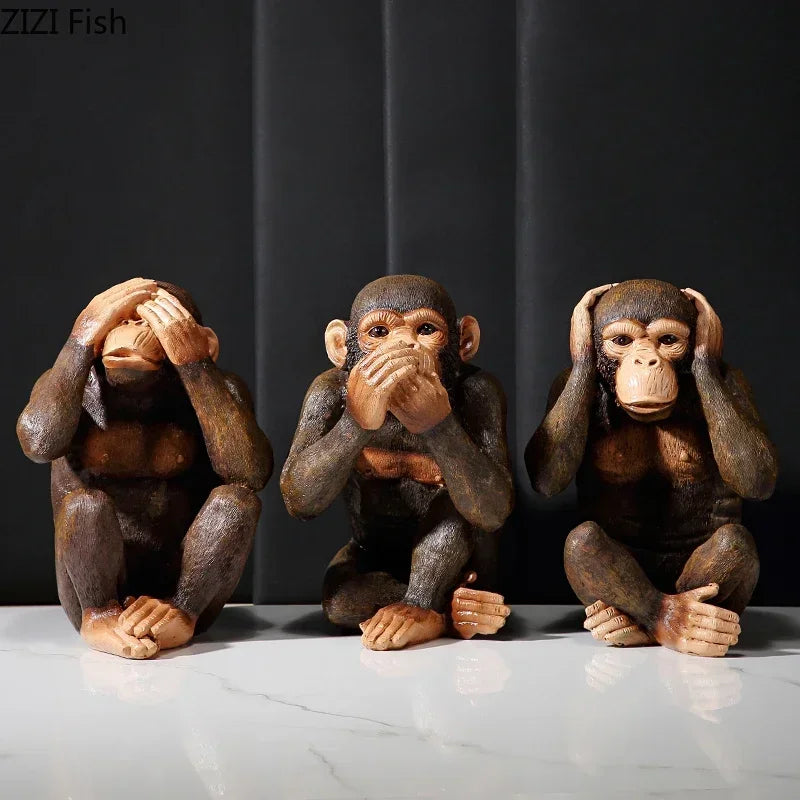 Resin Figurines Retro Monkey Ornaments Zen Animal Statuette Desk Decoration Orangutan Simulation Statue Modern Home Decor