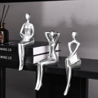 Thinker Statue Office Desk Decor, Silver Art Sculpture Ornament Coffee Table Bookshelf Decor Modern Home Unique Home Decorations for Living Room 3 Piece