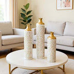 33.07/29.13/24.41 In. Gold and White Metal Modern Style Floor Bottle Vases Set of 3 Gorgeous Home Decoration for Indoor