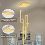 Gold 6 Ring Chandelier Foyer High Ceiling Chandelier Large Contemporary Led Rectangle Chandeliers for Staircase Villa