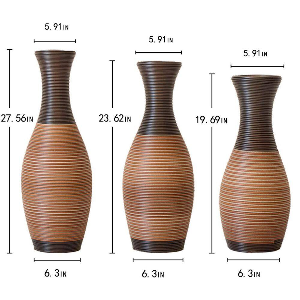 27.56/23.62/19.69 In. Brown Bottle PVC Artificial Rattan Floor Composite Vases Set of 3 Home Decoration for Living Rooms
