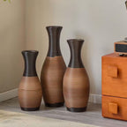 27.56/23.62/19.69 In. Brown Bottle PVC Artificial Rattan Floor Composite Vases Set of 3 Home Decoration for Living Rooms