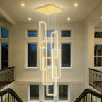 Gold 6 Ring Chandelier Foyer High Ceiling Chandelier Large Contemporary Led Rectangle Chandeliers for Staircase Villa