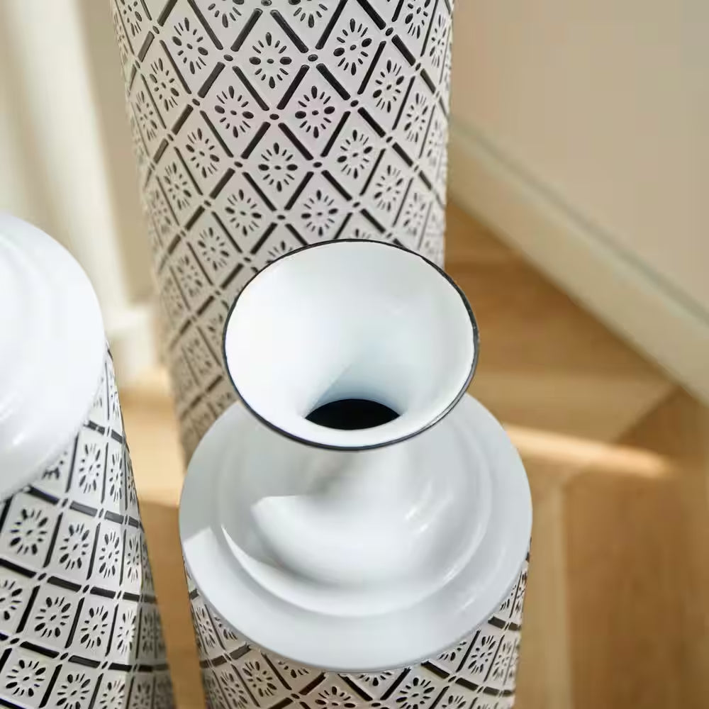 33.85/29.13/24.8 In. White & Black Metal Modern Style Floor Bottle Vases, Set of 3 Decoration Gorgeous Home Decoration