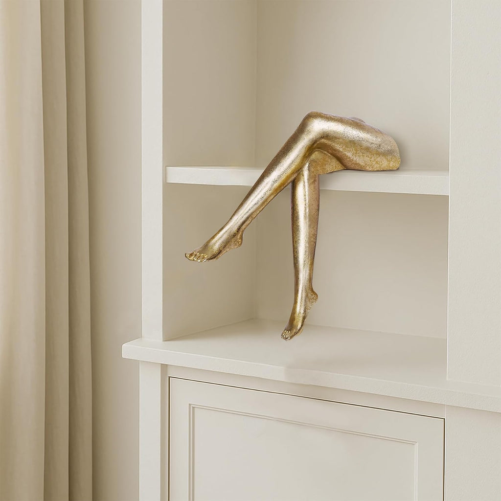 Golden Legs Sculpture Gold Woman Decor Modern Elegant Female Legs Statue Minimalist Resin Art Ornament for Home Living Room Bedroom Shelf Office Desktop Decoration