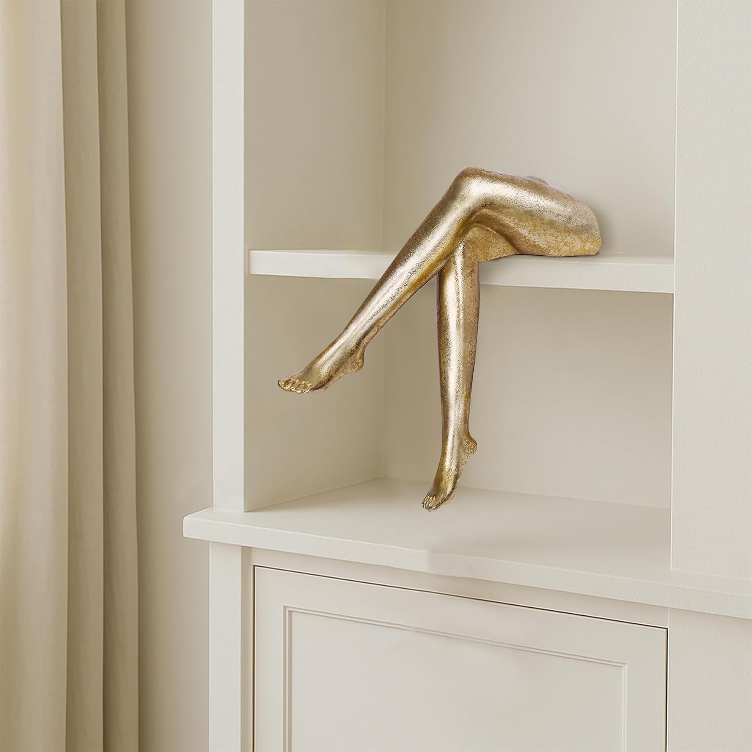 Golden Legs Sculpture Gold Woman Decor Modern Elegant Female Legs Statue Minimalist Resin Art Ornament for Home Living Room Bedroom Shelf Office Desktop Decoration