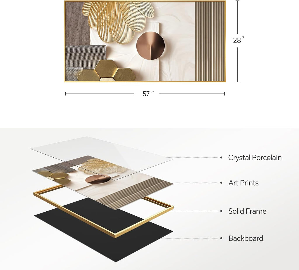 Extra Large Framed Modern Luxury Gold Wall Art for Living Room, 56X28 Inch