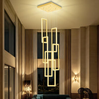 Gold 6 Ring Chandelier Foyer High Ceiling Chandelier Large Contemporary Led Rectangle Chandeliers for Staircase Villa
