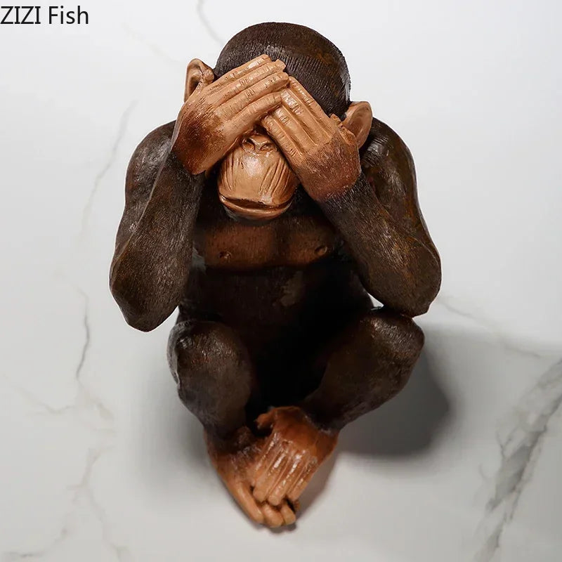 Resin Figurines Retro Monkey Ornaments Zen Animal Statuette Desk Decoration Orangutan Simulation Statue Modern Home Decor