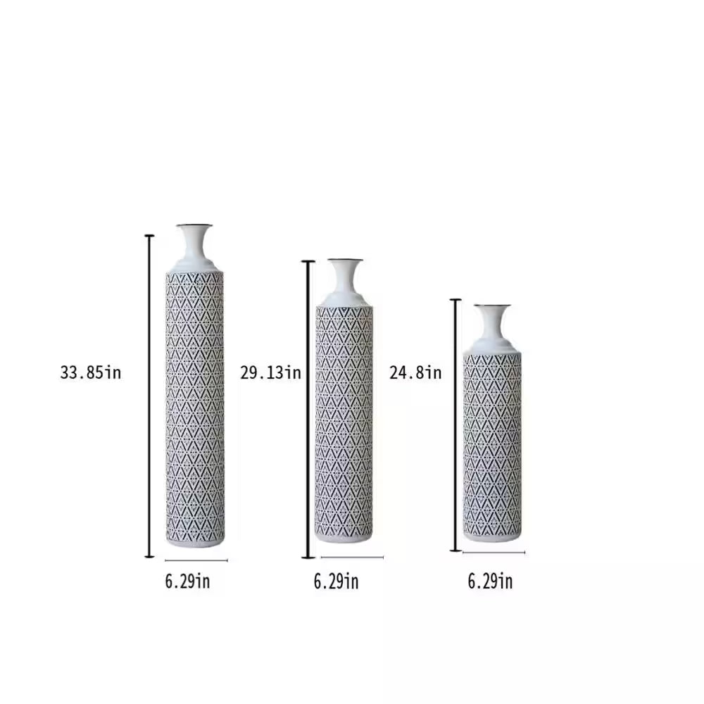 33.85/29.13/24.8 In. White & Black Metal Modern Style Floor Bottle Vases, Set of 3 Decoration Gorgeous Home Decoration