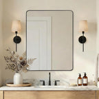 Wall Mirror for Bathroom with Stainless Steel Metal Frame, 22"X30" Rectangle Rounded Corner Frame, Matte Black Finish
