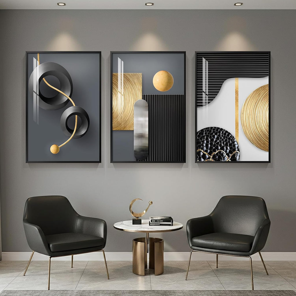 Large Framed Modern Elegant Wall Art for Living Room, 3 Piece 24X36 In