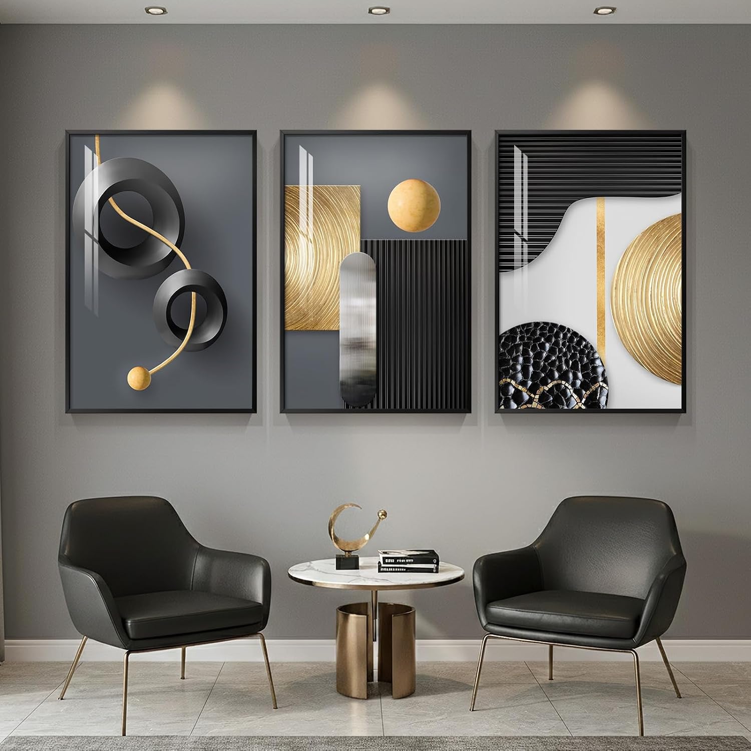 Large Framed Modern Elegant Wall Art for Living Room, 3 Piece 24X36 In