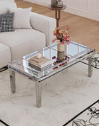Silver Mirrored Coffee Table: Crushed Diamond Mirror Framing Edge